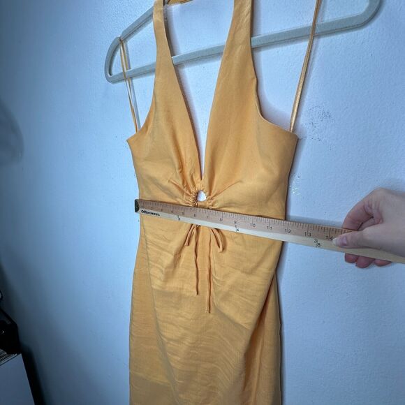 Zara Mustard Yellow Halter V-Neck Sun Dress O-Ring Cutout Front Open Back Small - Picture 12 of 15